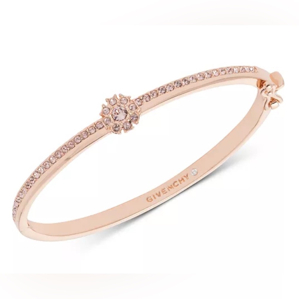 Givenchy Crystal Flower Hinged Bangle Bracelet (R… - image 1